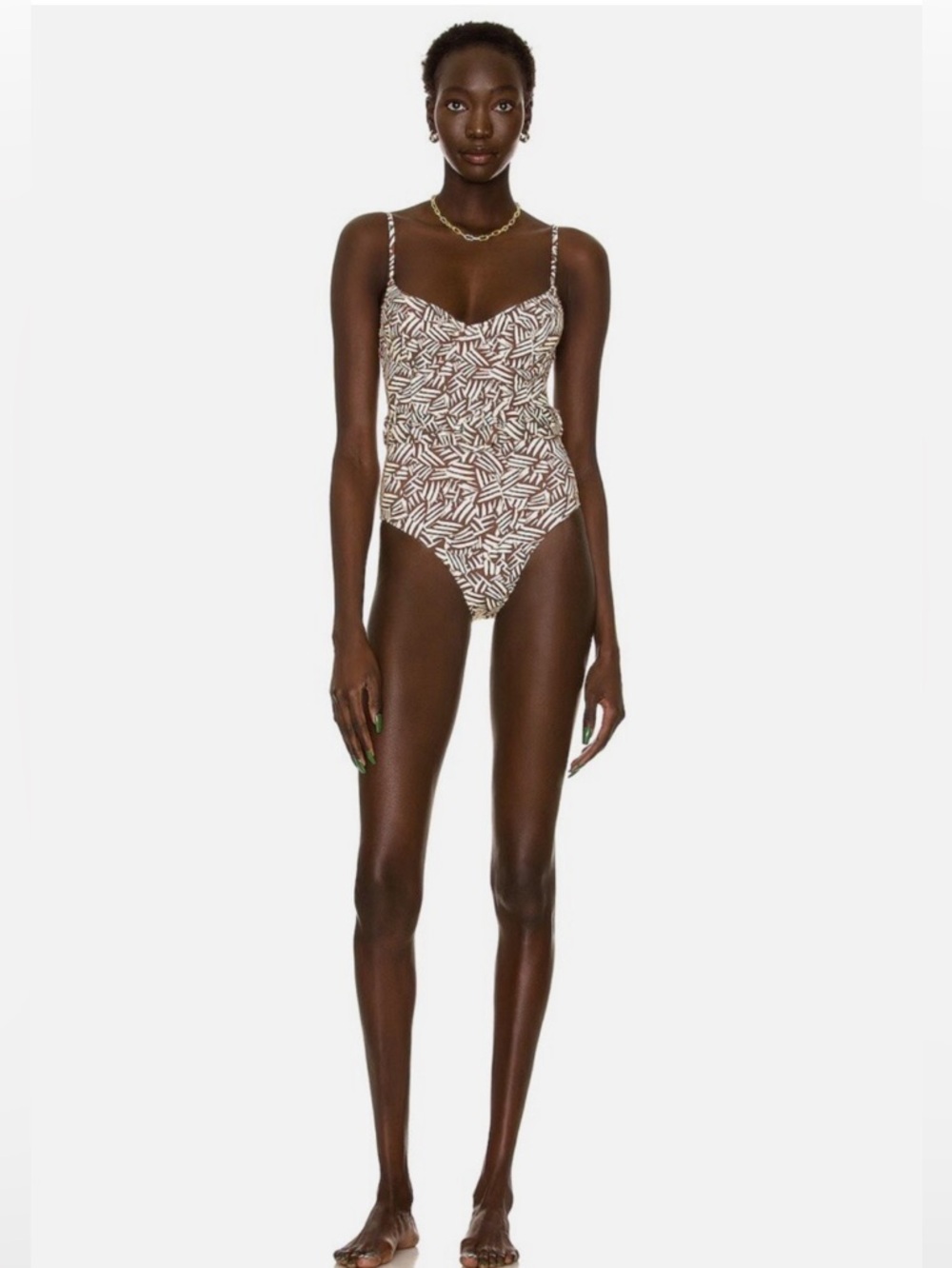 SIMKHAI Noa Swimsuit Palm Leaf Coffee Print One Piece XS NWT